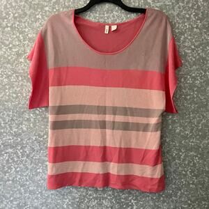 Moth Anthropologie Coral Striped Short Sleeve Sweater - Size Small - Knit Top